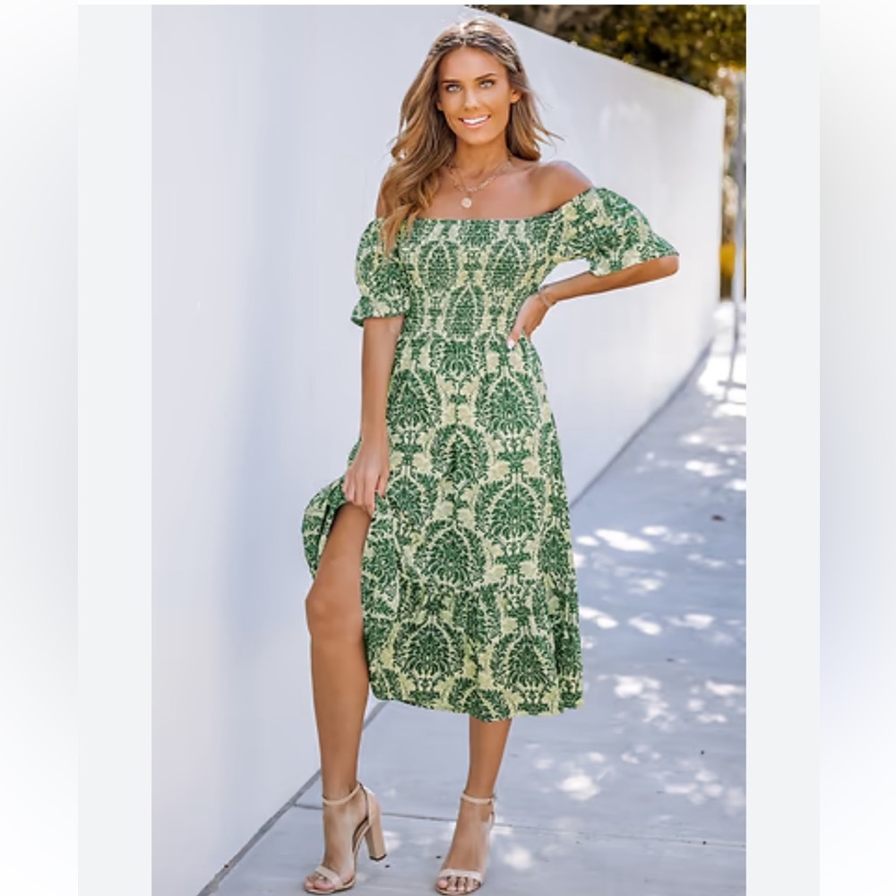 Cupshe Off-Shoulder Smocked Midi Beach Dress Medium